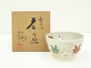 京焼　宮本翠浩造　色絵竜田川茶碗（共箱）